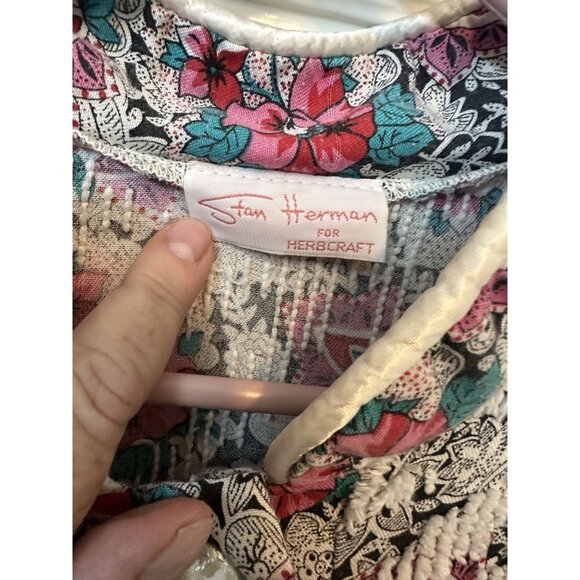 Vintage 1980s Stan Herman Herbcraft Chenille Robe Medium House Coat Pockets - Picture 2 of 8